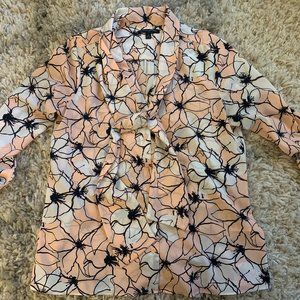 BR Factory Salmon pussy-bow blouse, button up; size M